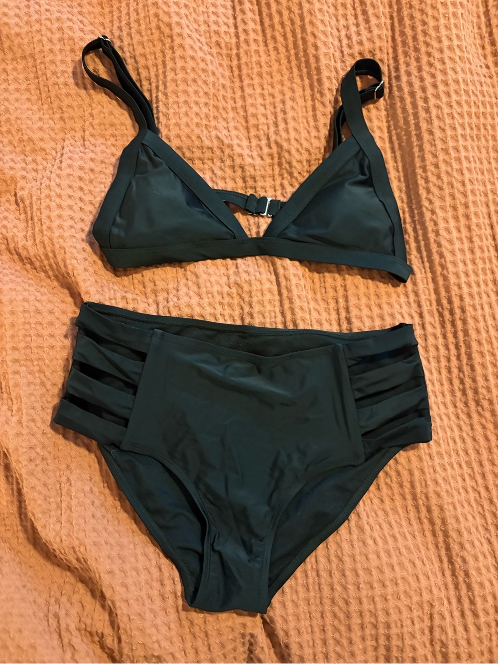 Black High-Waist Strappy Two-Piece Swim Set
